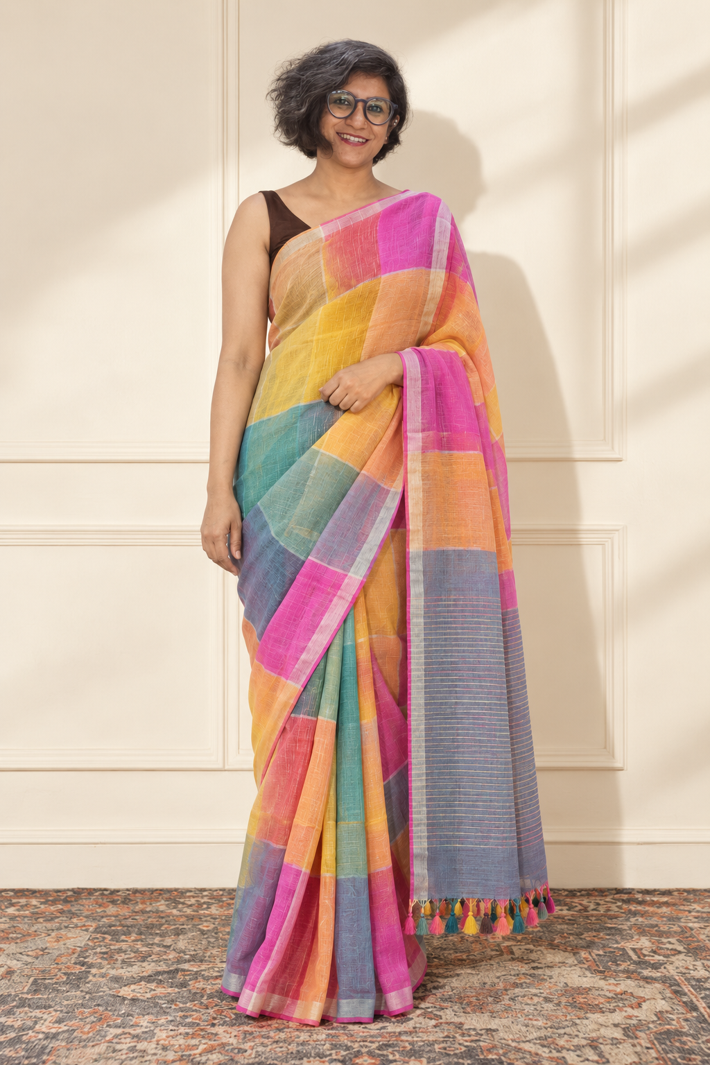 Bubblegum colour Linen by Line Saree