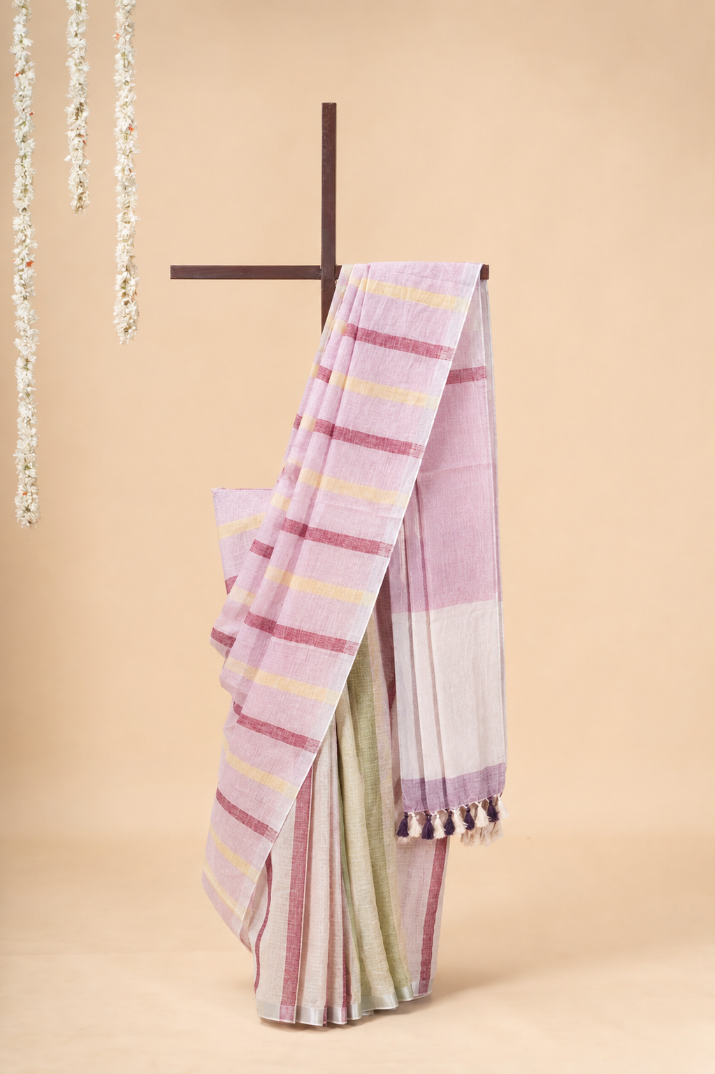 Pink yellow rust Stipe with silver border with hint of green
