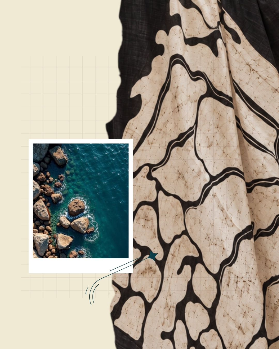 Black and ivory Handpainted Abstract Batik art on silk