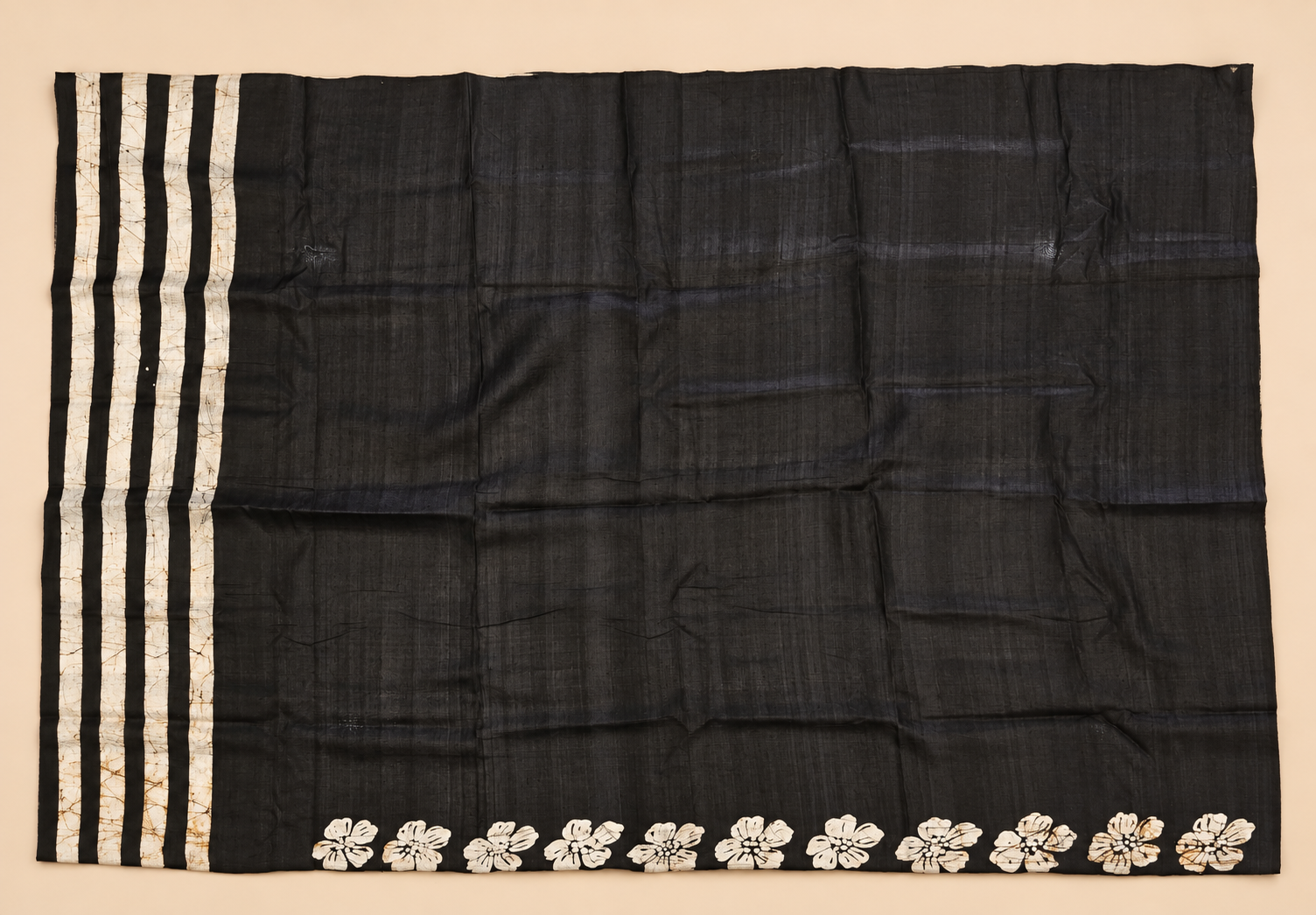 Ivory, black and purple Handpainted Abstract Batik art on silk