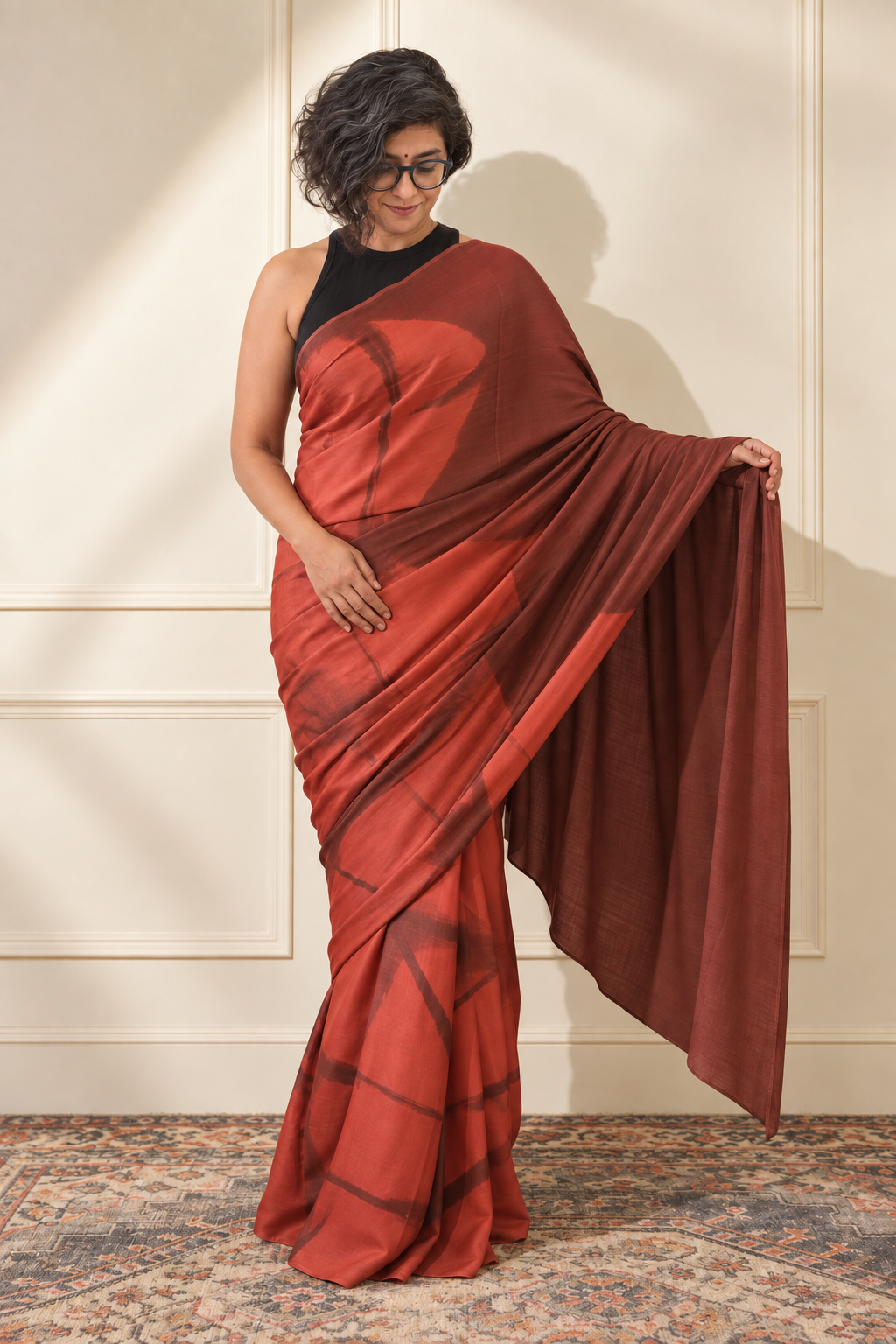 Orange and Rust  modal Silk with Shibori