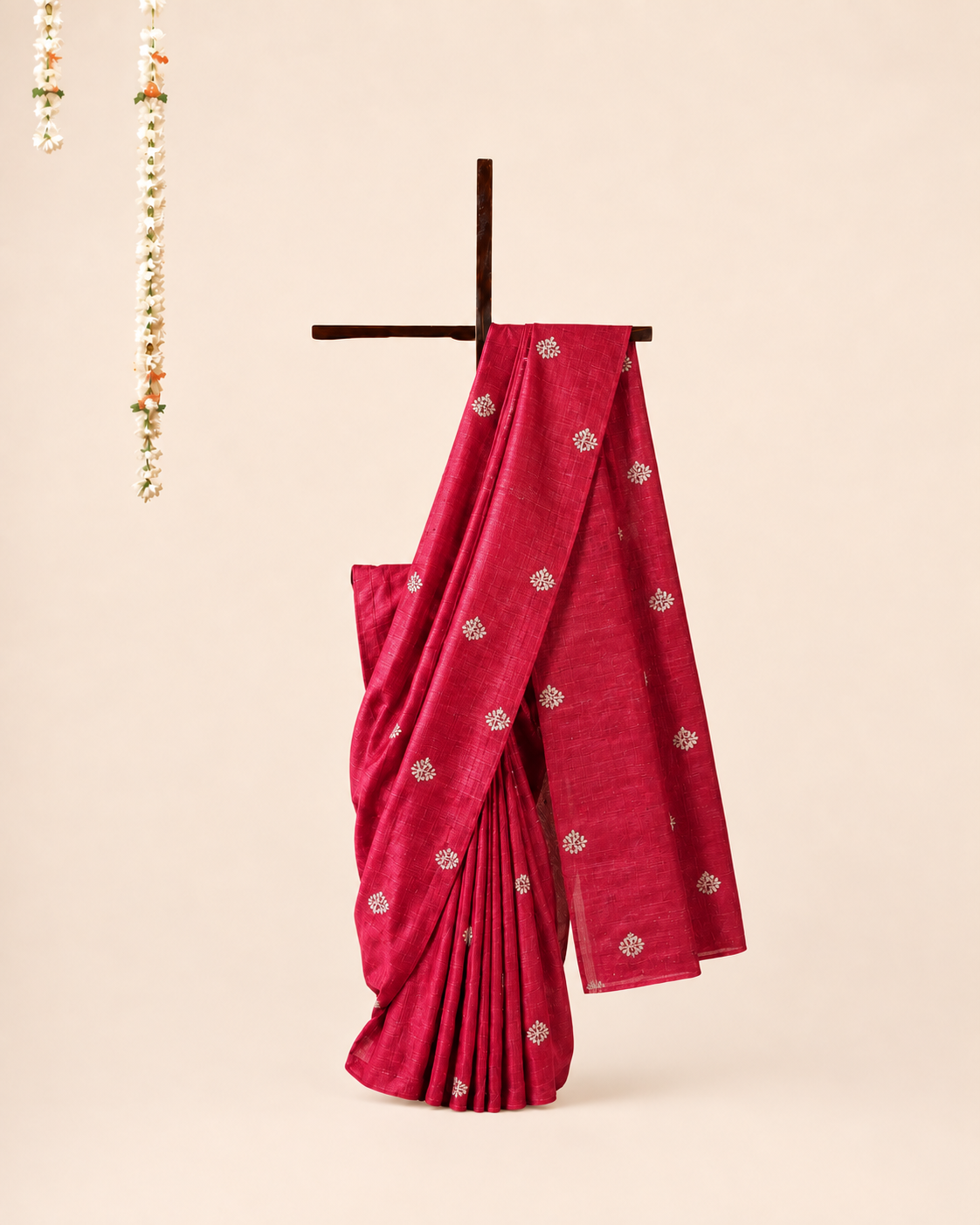 Absolute Red Gicha Tussar Silk Saree with Embriodery