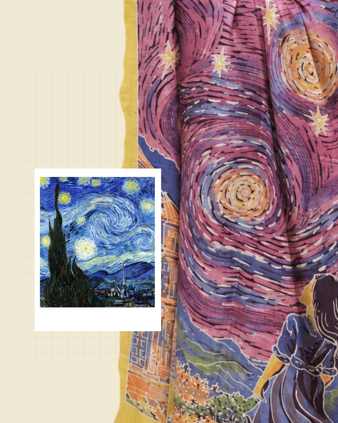 Rose purple, indigo, mustard yellow, orange and green Handpainted Abstract Batik art on silk