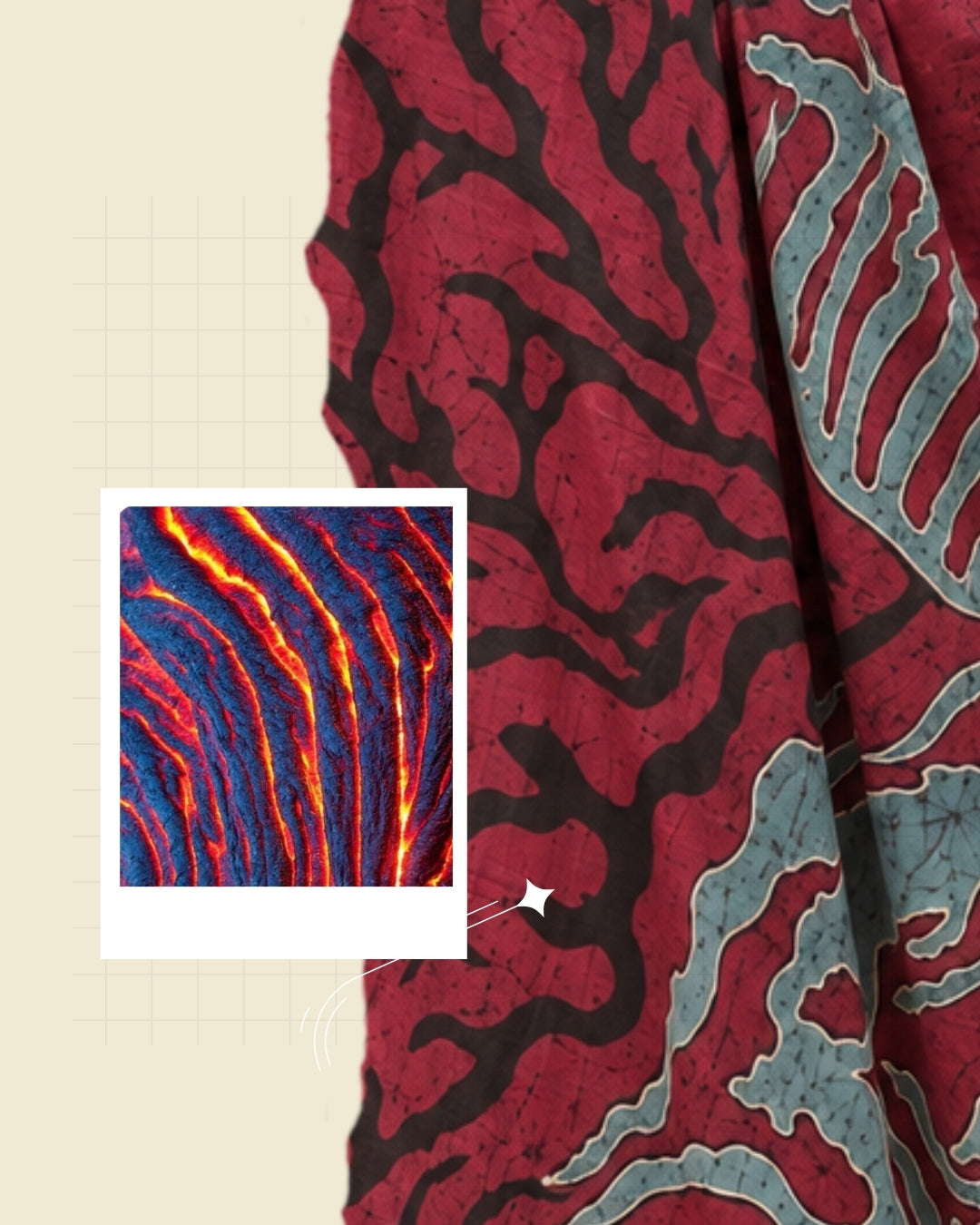 Crimson red, black and turquoise Handpainted Abstract Batik art on silk