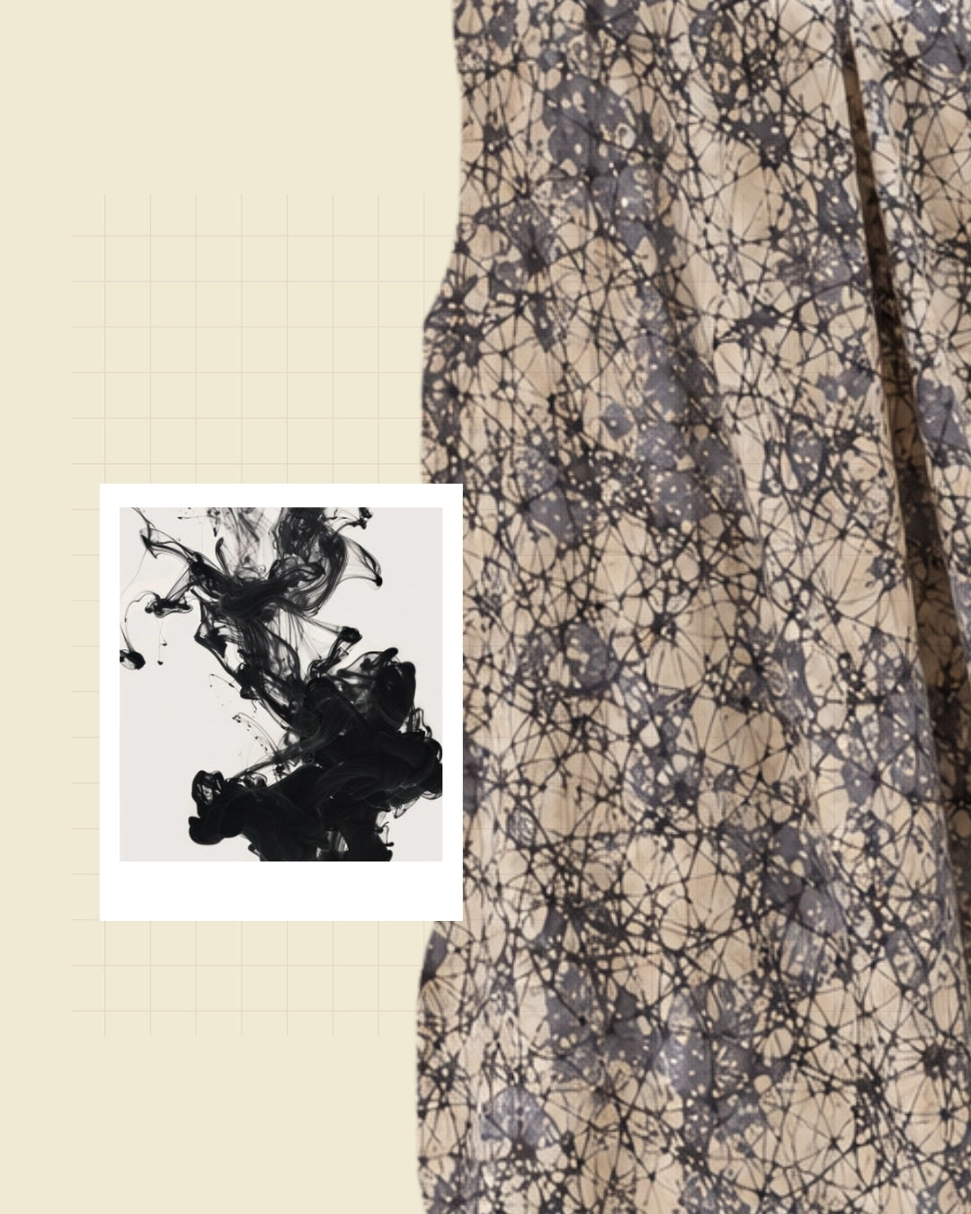 Ivory, black and grey Handpainted Abstract Batik art on silk