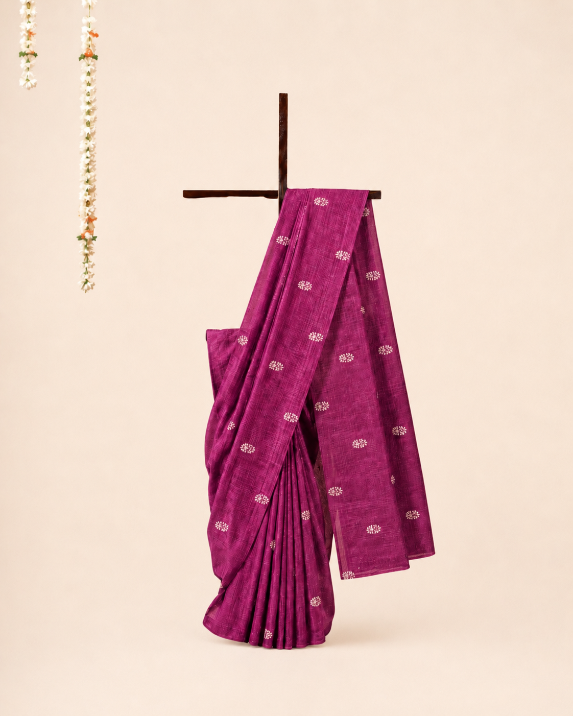 Rani Pink Gicha Tussar Silk Saree with Embriodery