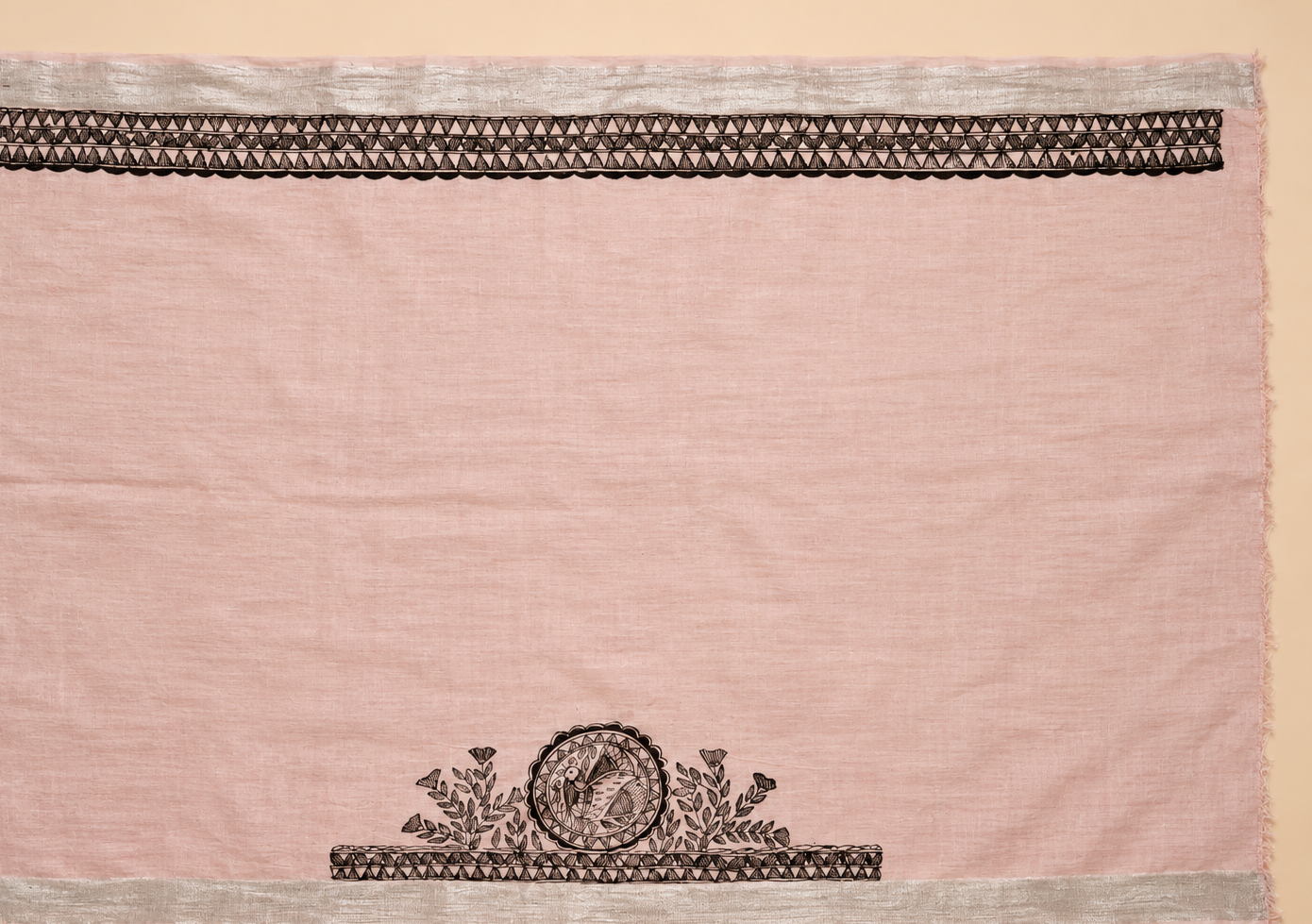 Light Pink  Handpainted Madhubani on Linen
