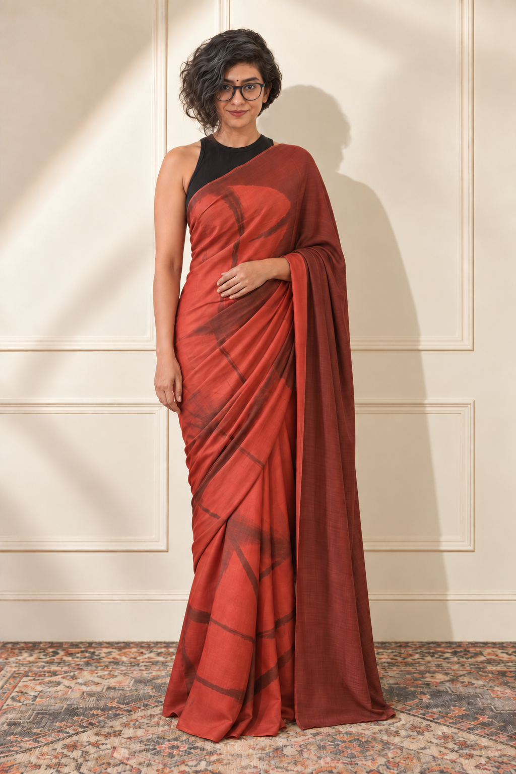Orange and Rust  modal Silk with Shibori