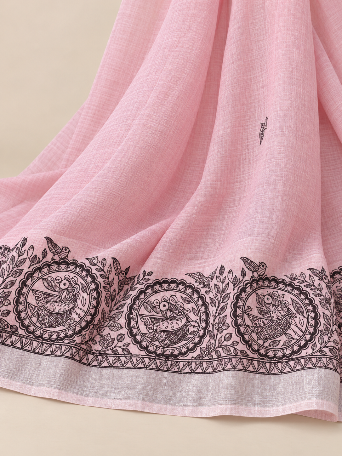 Light Pink  Handpainted Madhubani on Linen