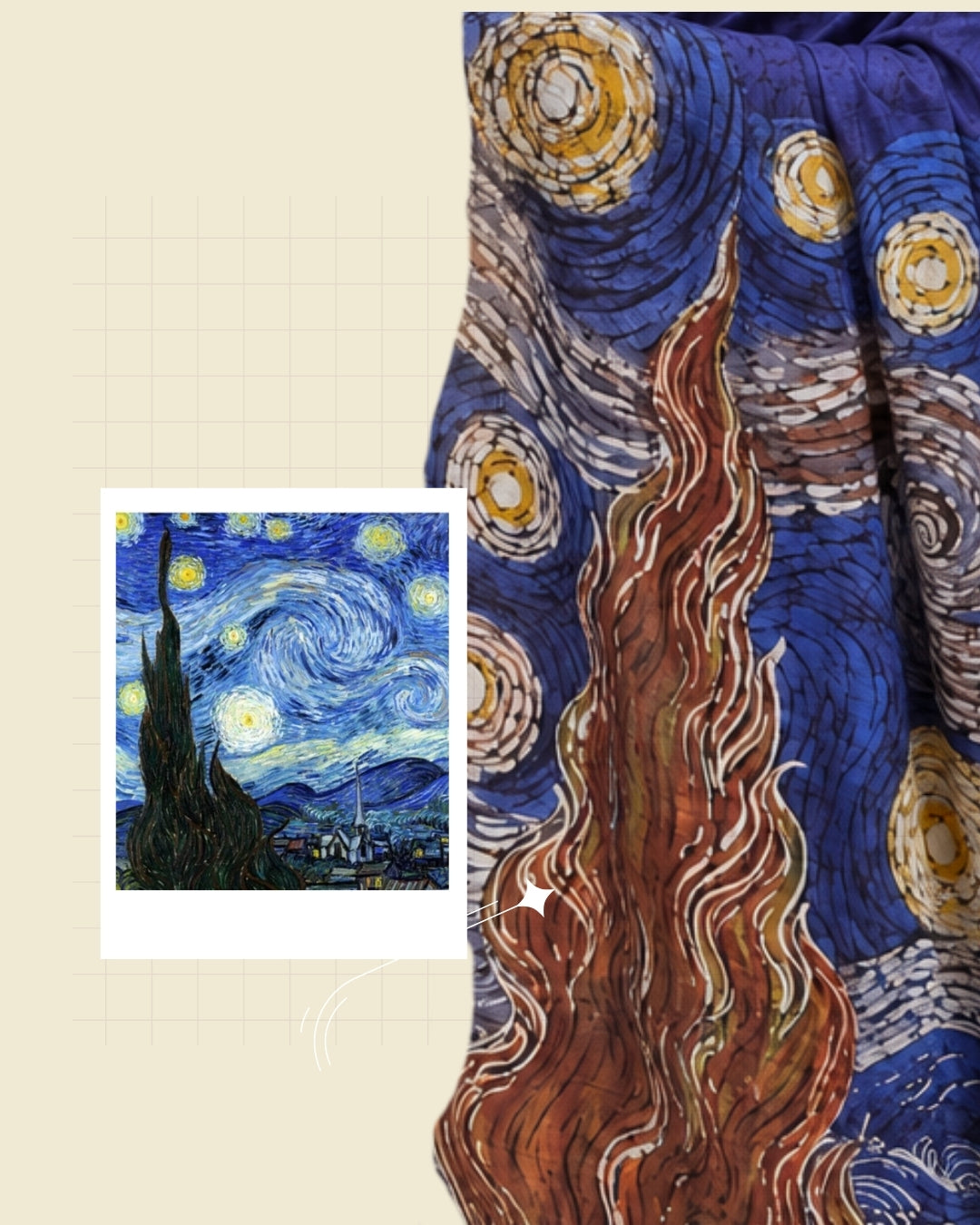Indigo blue, yellow, ivory, silver-grey, brown and black Handpainted Abstract Batik art on silk