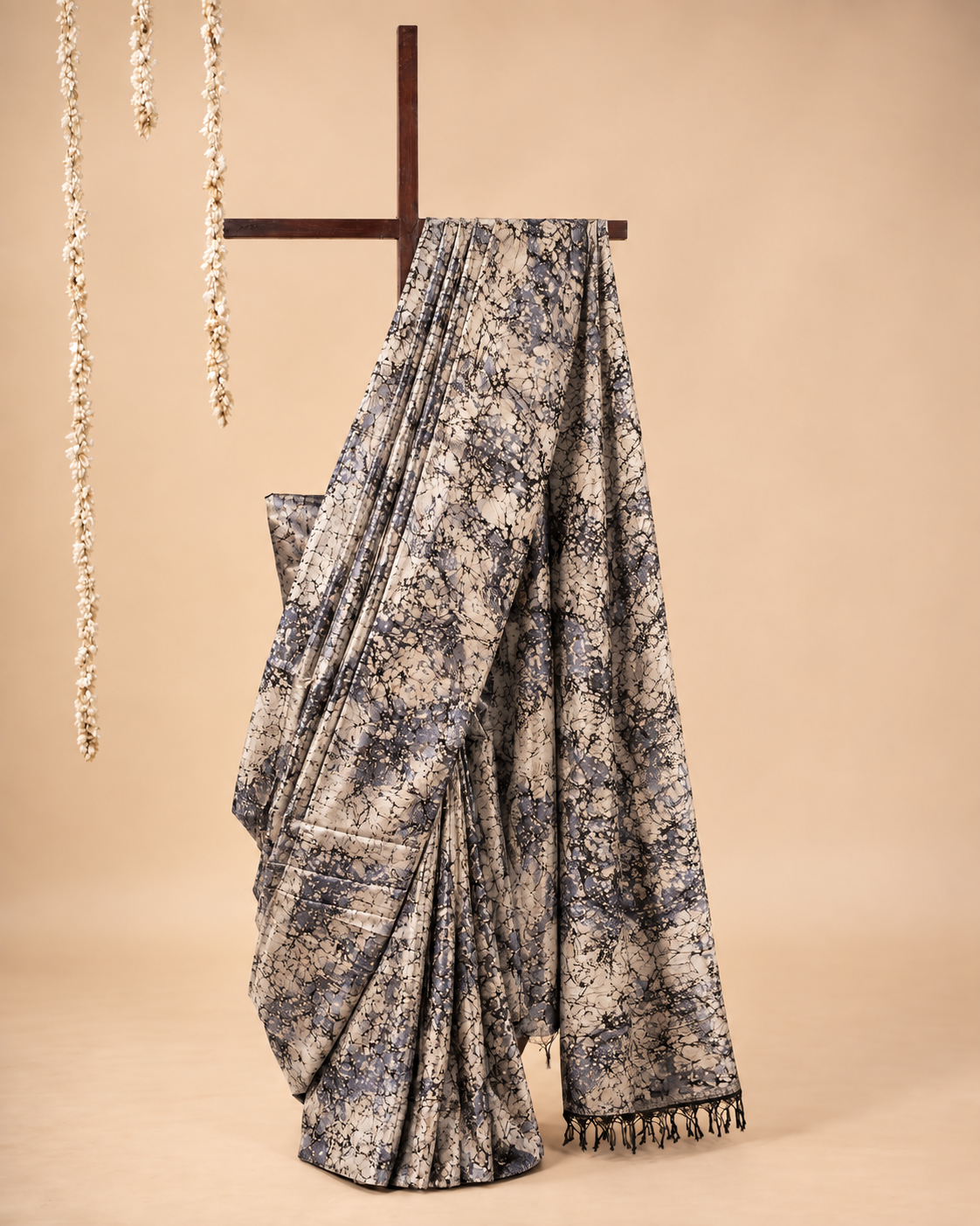 Ivory, black and grey Handpainted Abstract Batik art on silk