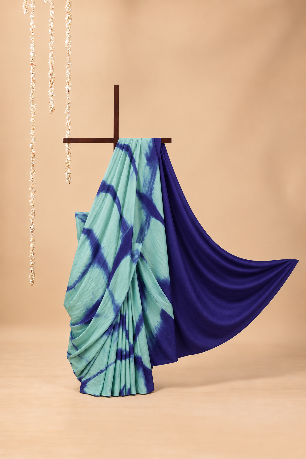 Aqua Blue and Indigo modal Silk with Shibori
