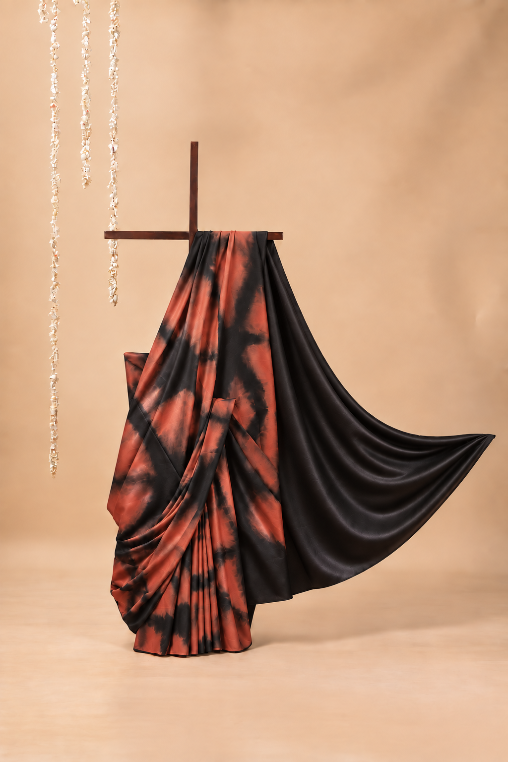 Rust and Black  modal Silk with Shibori