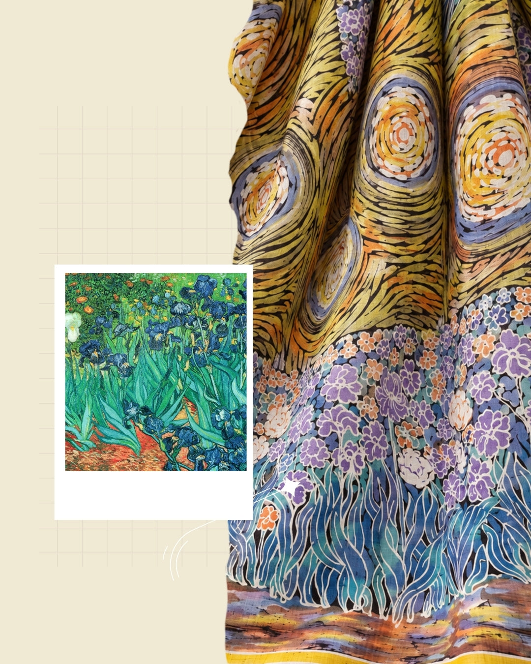 Blue, violet, lavender, mustard, orange and black Handpainted Abstract Batik art on silk