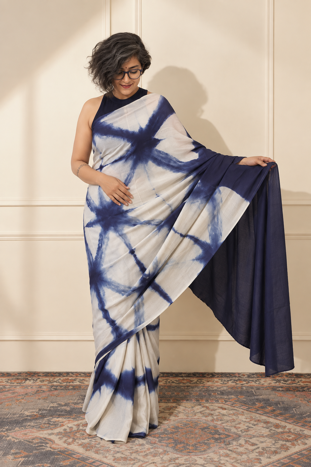 Indigo and white modal Silk with Shibori