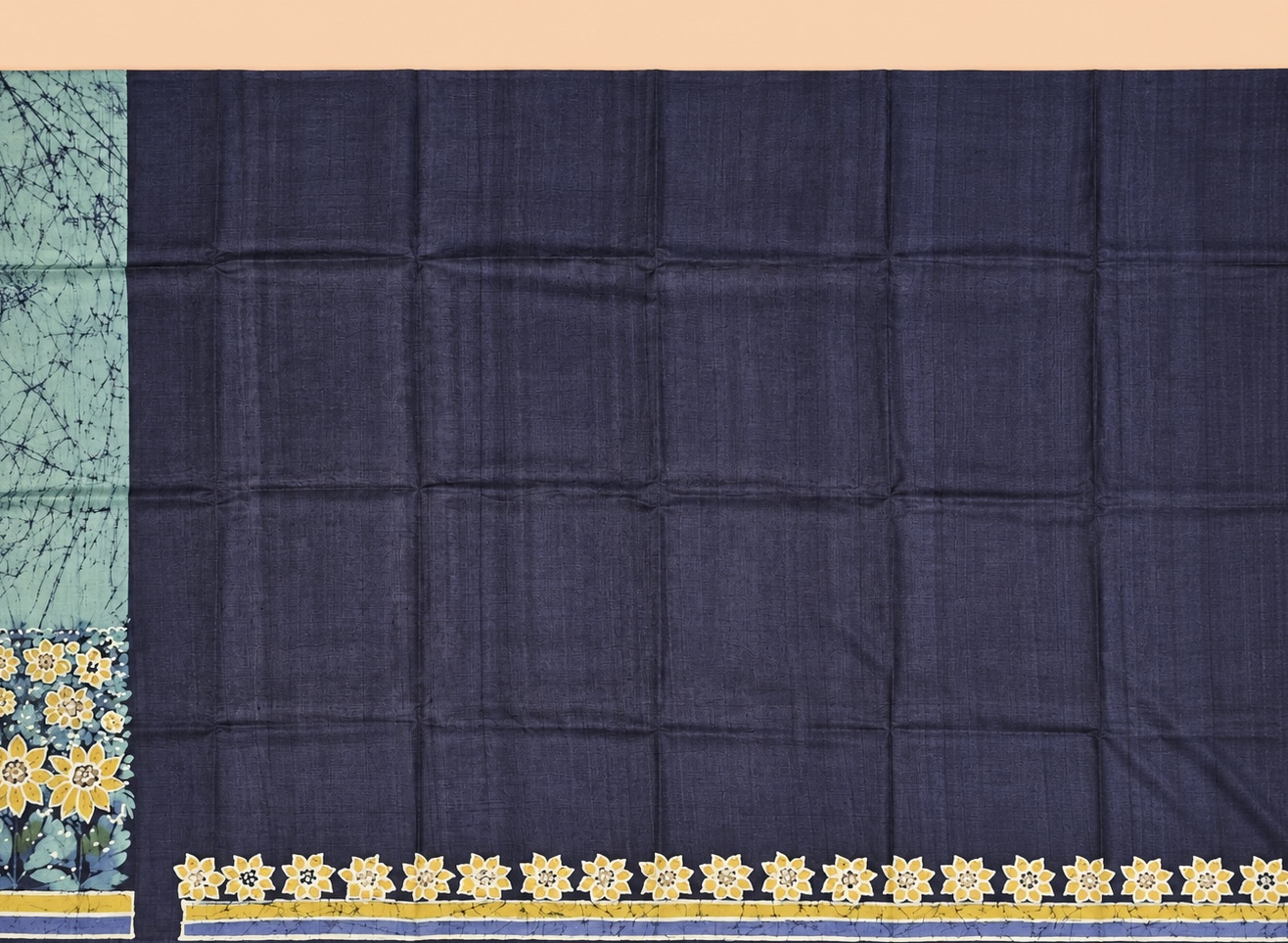 Aqua blue, sunflower yellow, indigo, lavender and green Handpainted Abstract Batik art on silk
