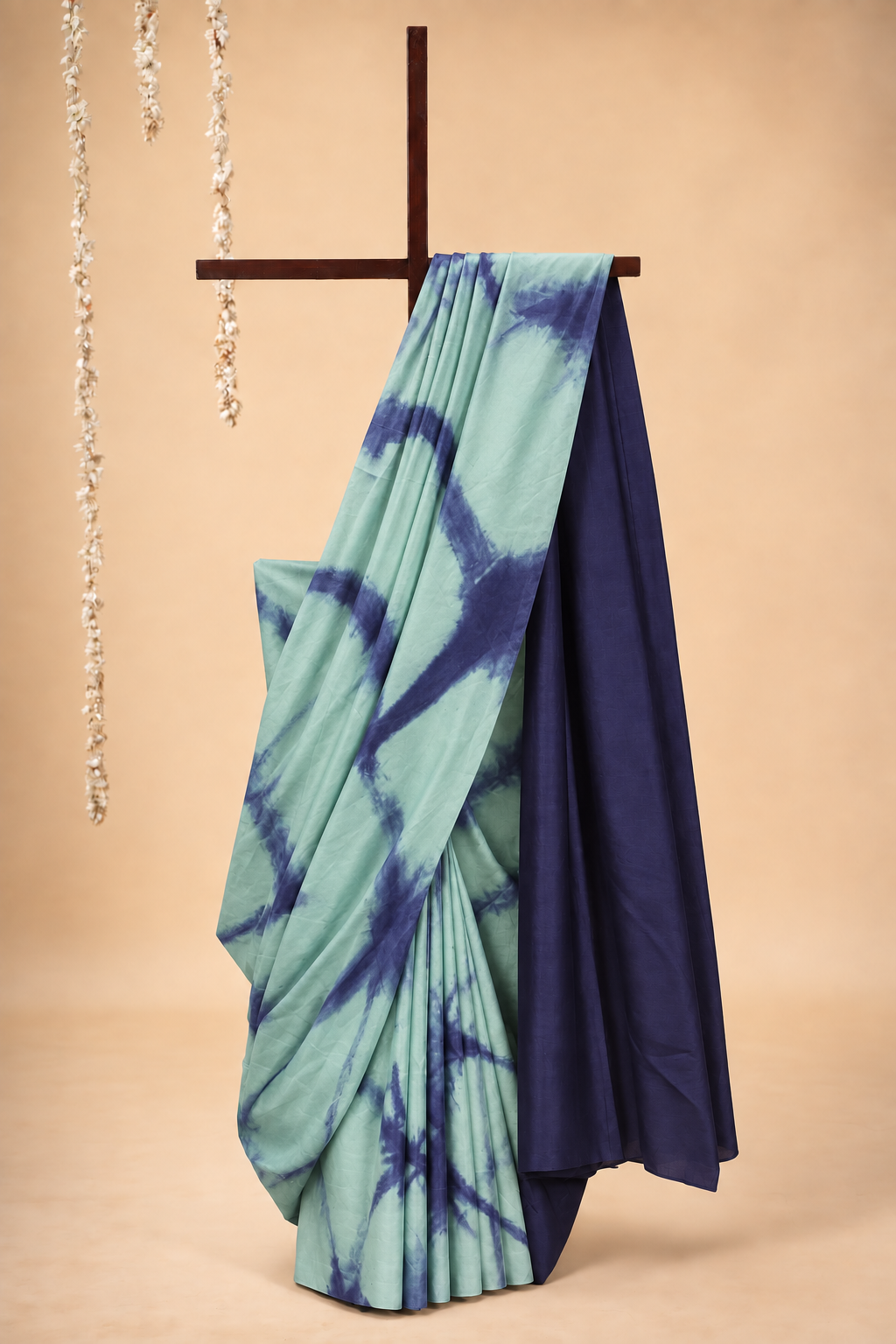 Aqua Blue and Indigo modal Silk with Shibori