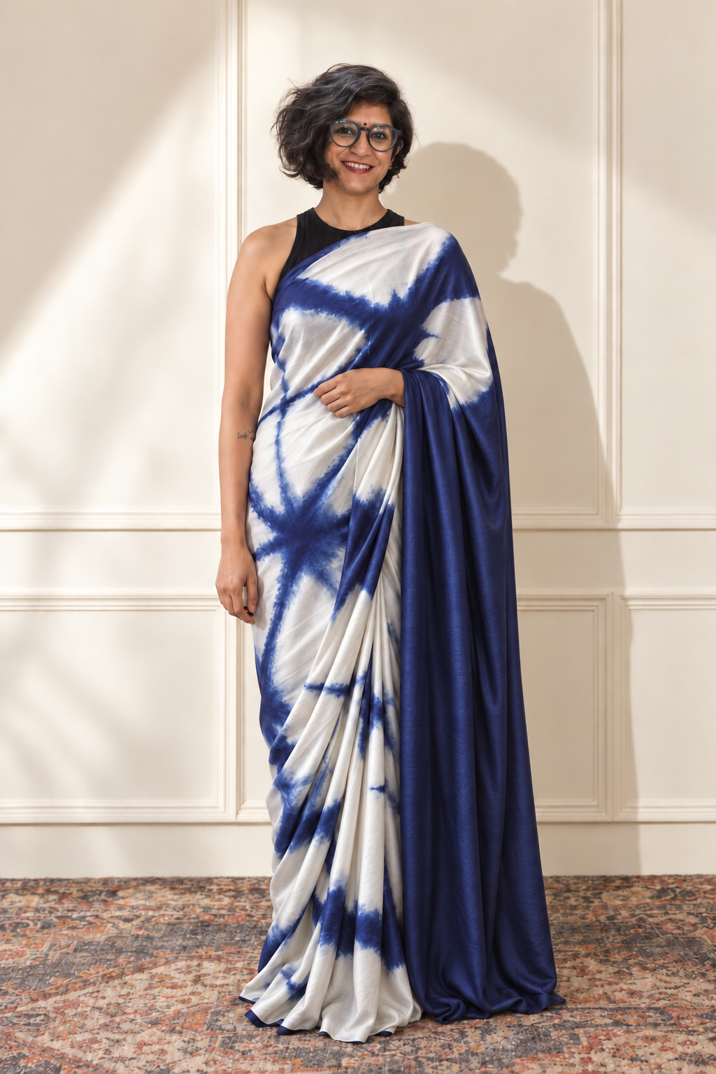 Indigo and white modal Silk with Shibori