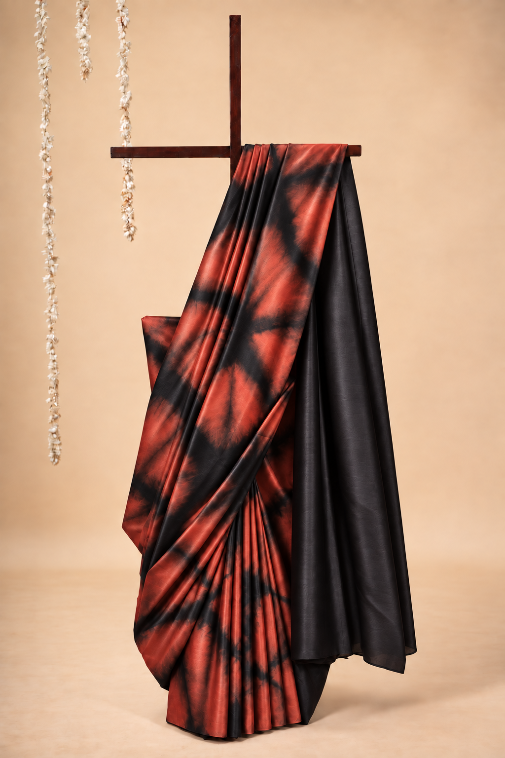 Rust and Black  modal Silk with Shibori