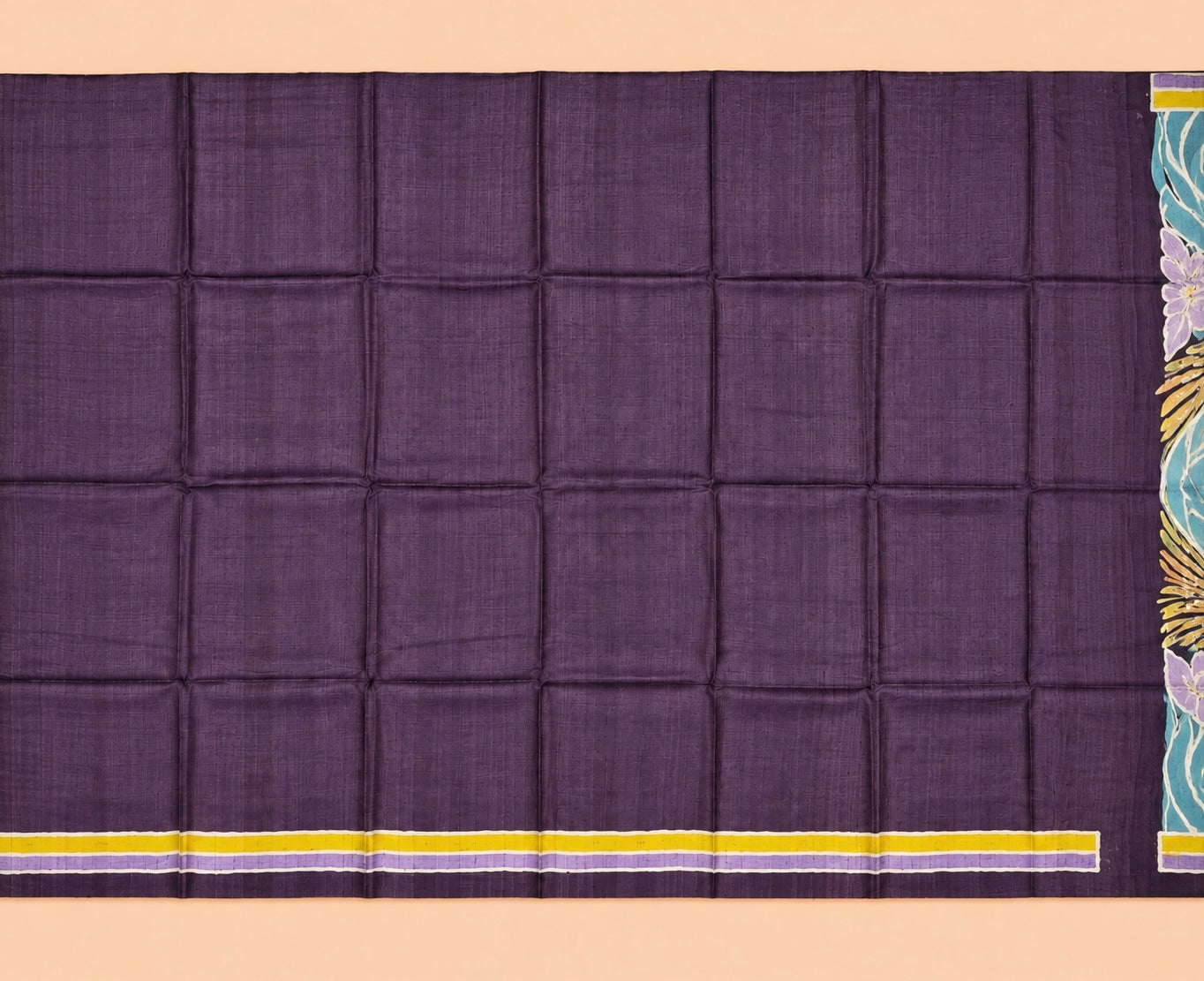 Blue, violet, lavender, mustard, orange and black Handpainted Abstract Batik art on silk