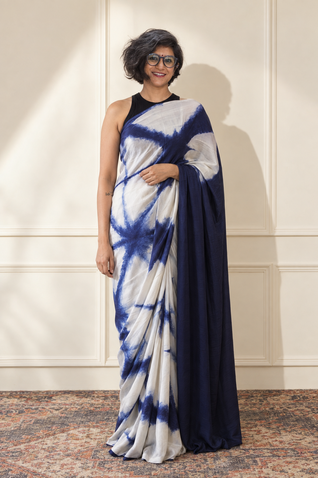 Indigo and white modal Silk with Shibori