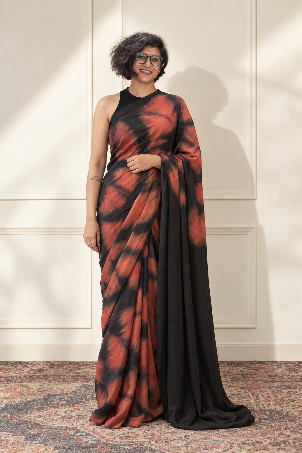 Rust and Black  modal Silk with Shibori