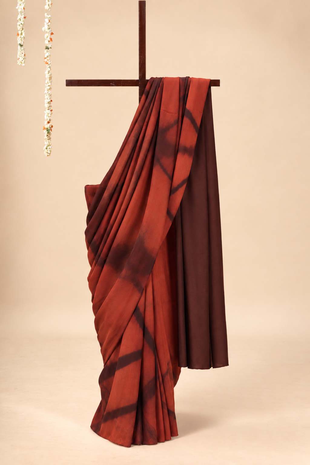 Orange and Rust  modal Silk with Shibori