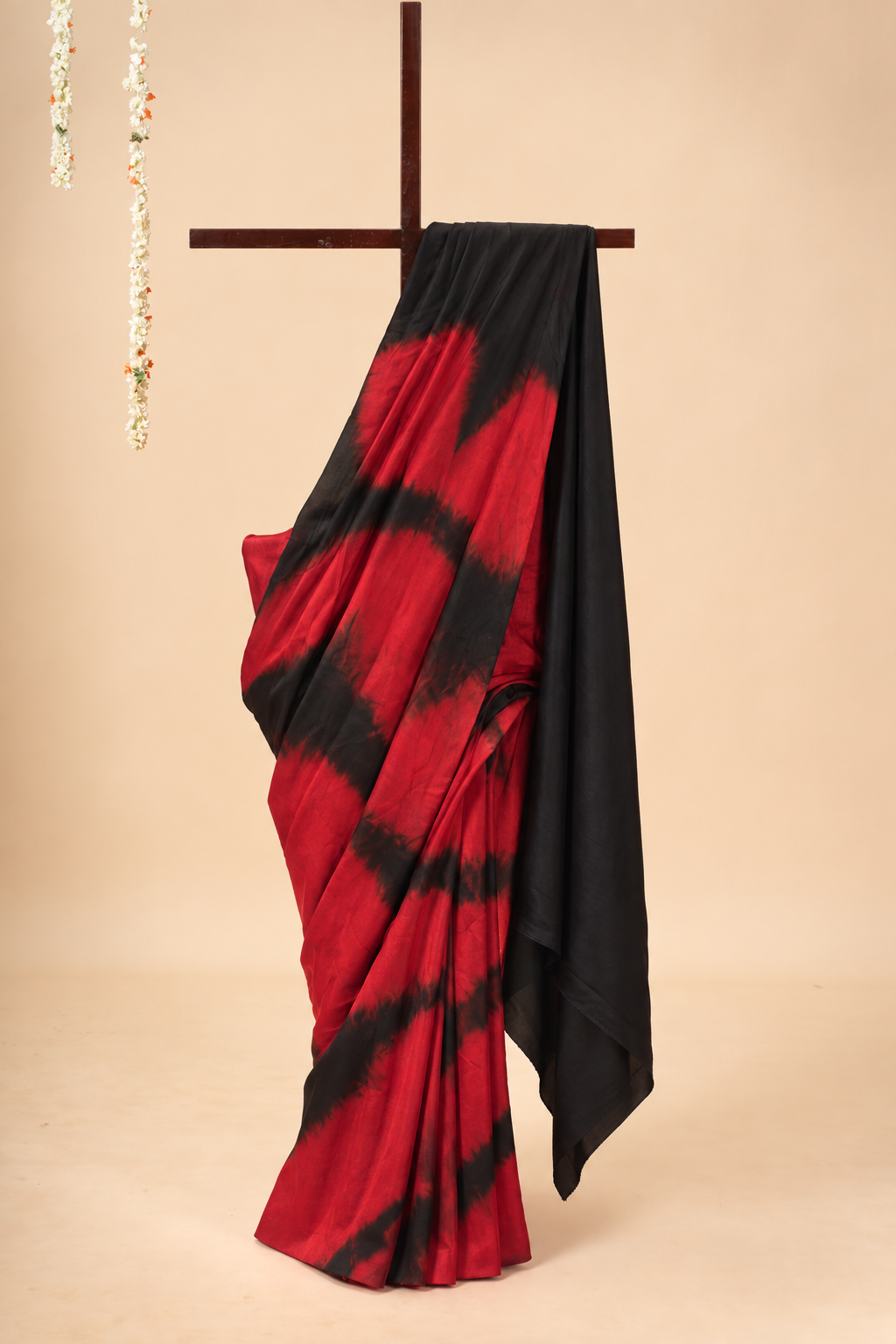 Scarlet Red and black modal Silk with Shibori