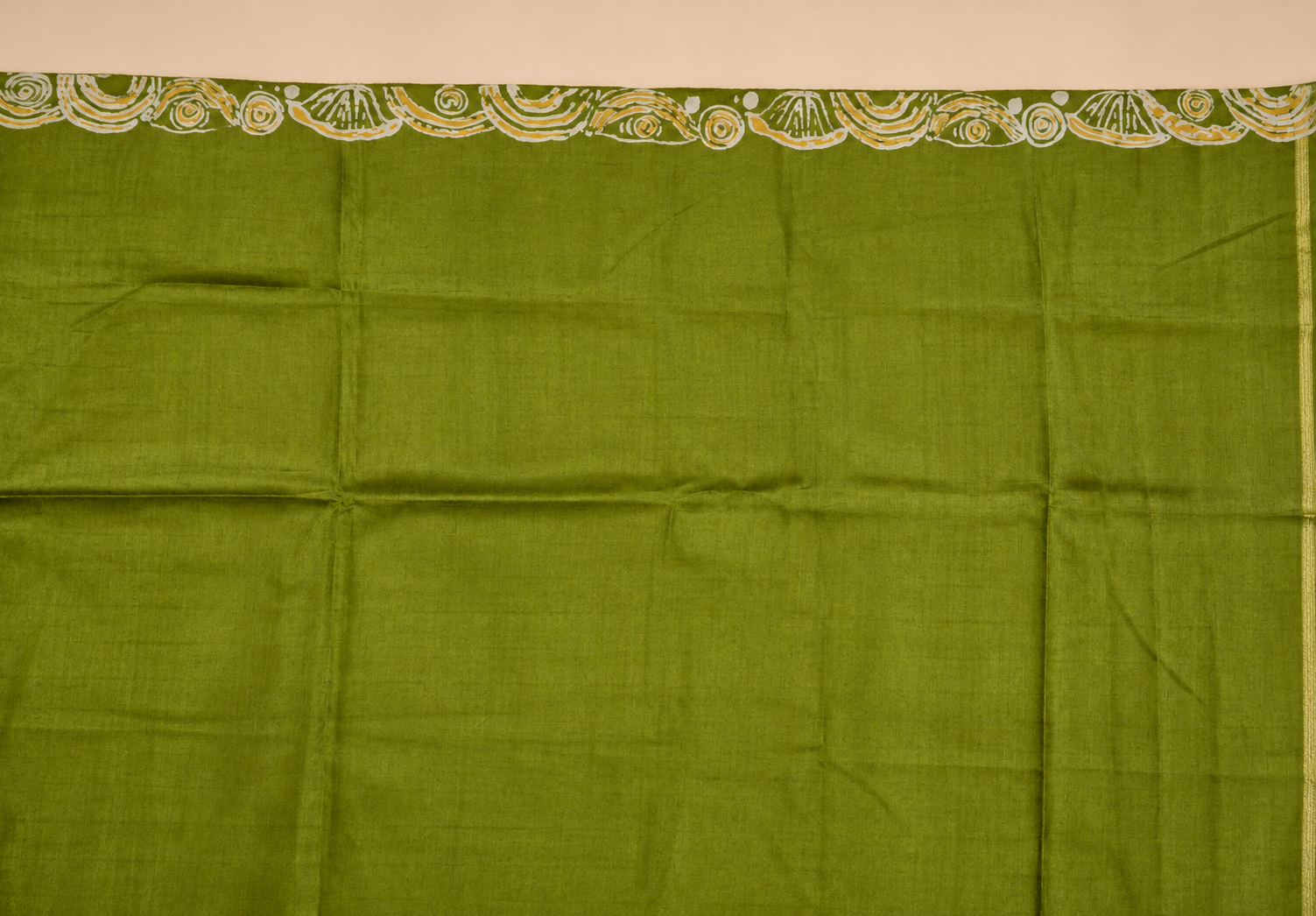 Olive green, ivory and earthy ochre Handpainted Abstract Batik art on silk