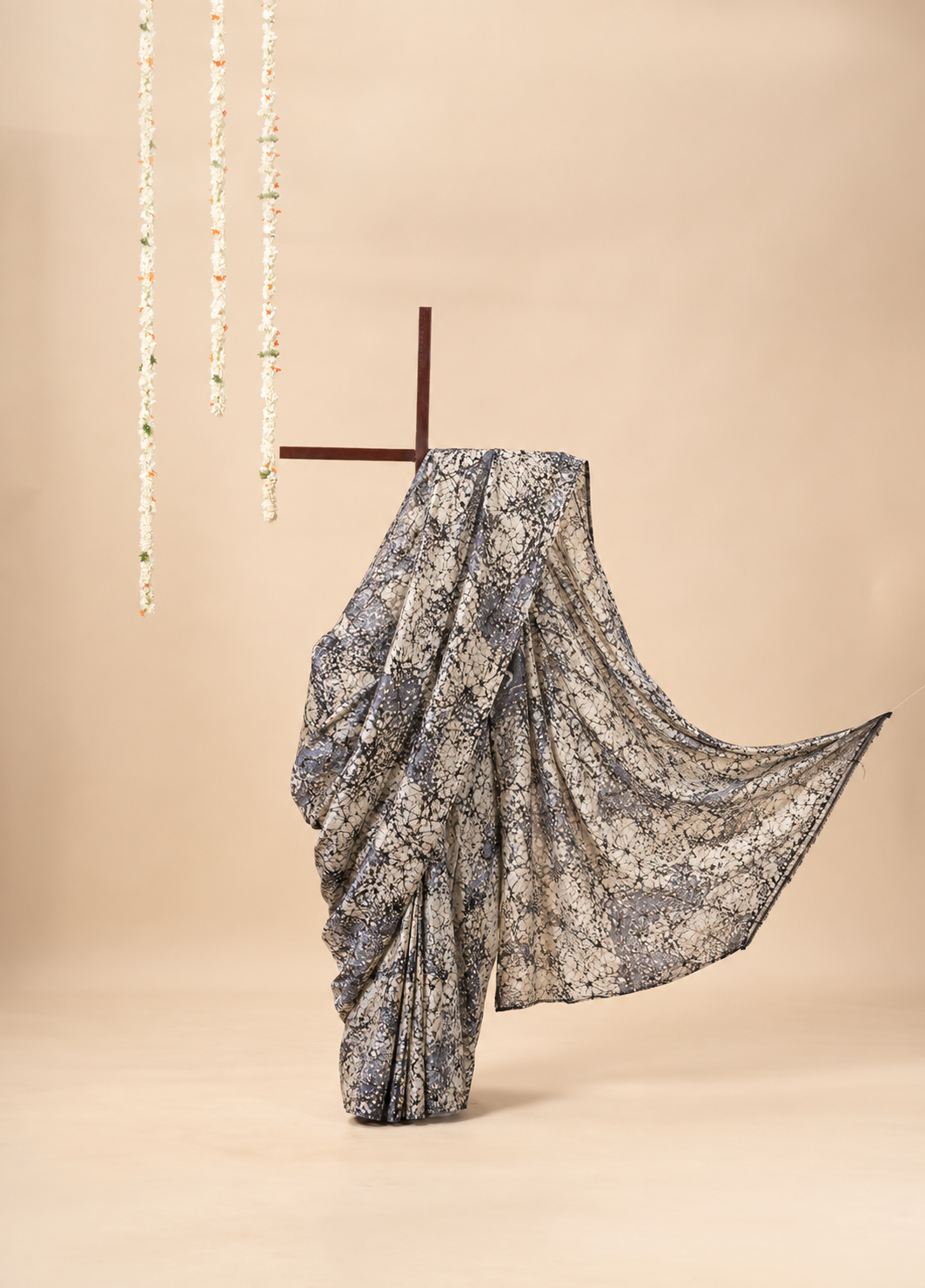 Ivory, black and grey Handpainted Abstract Batik art on silk