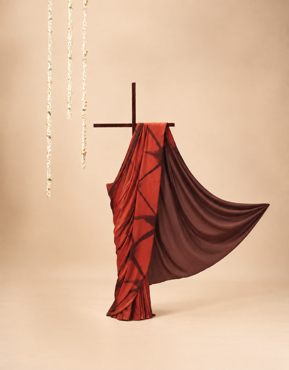 Orange and Rust  modal Silk with Shibori