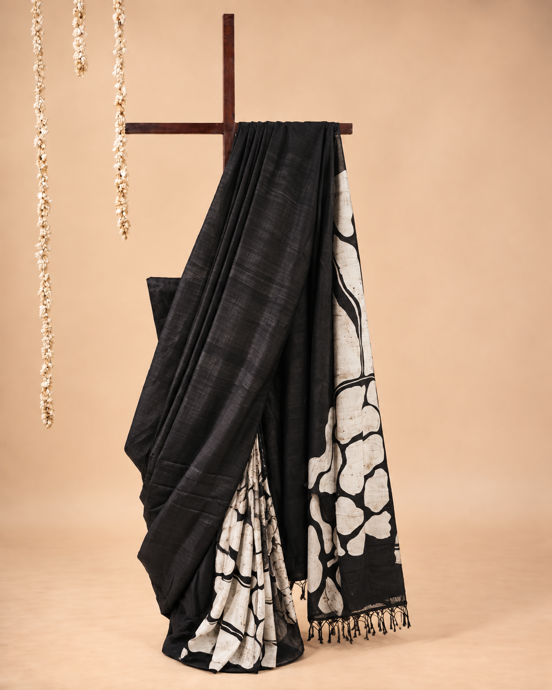 Black and ivory Handpainted Abstract Batik art on silk