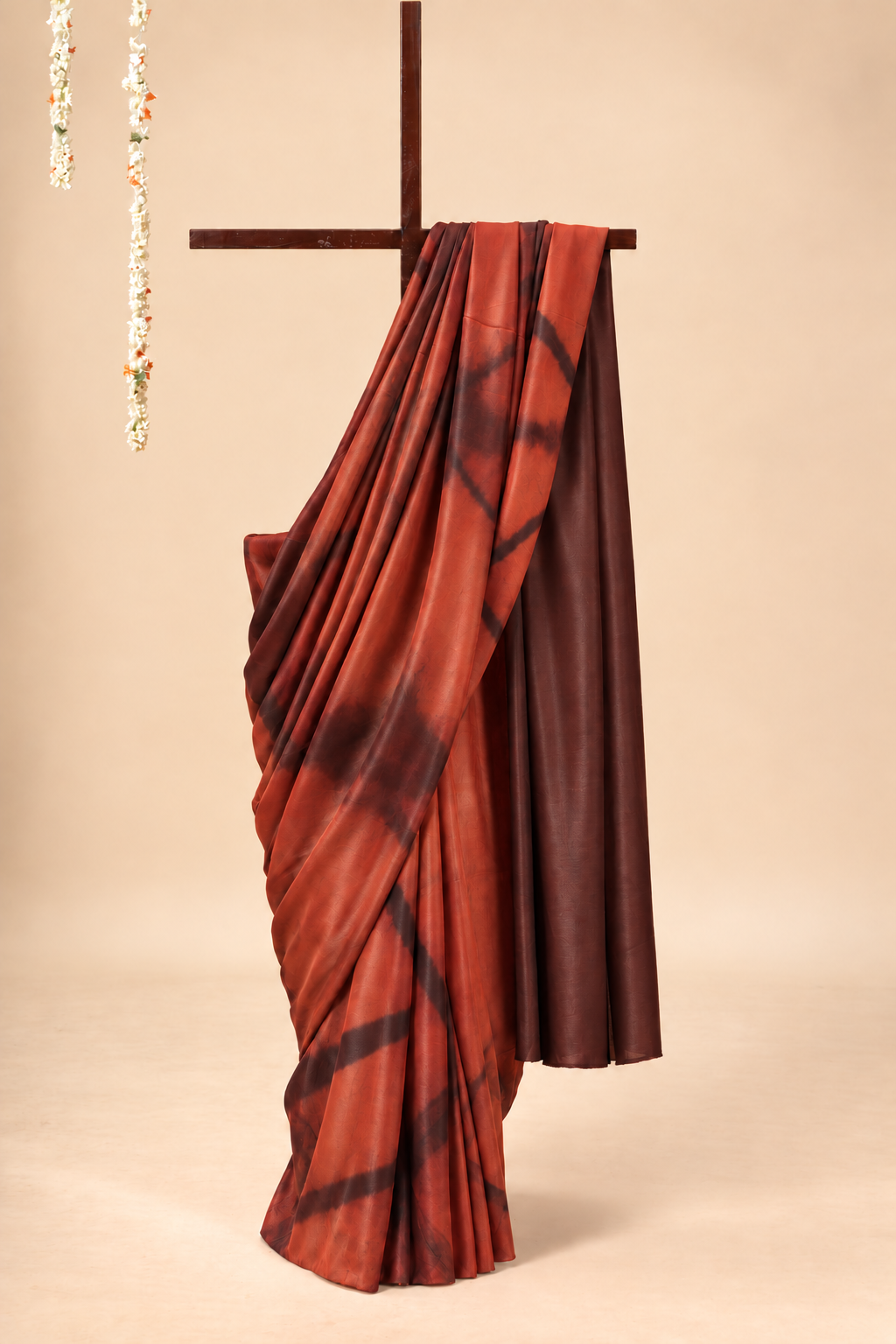 Orange and Rust  modal Silk with Shibori