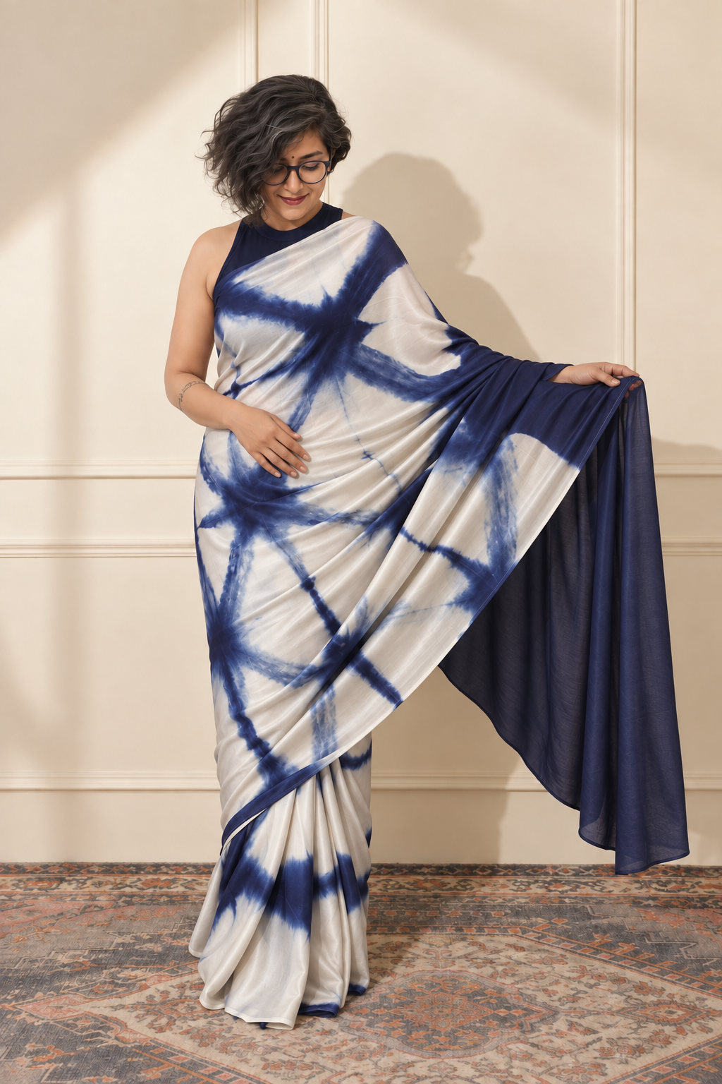 Indigo and white modal Silk with Shibori