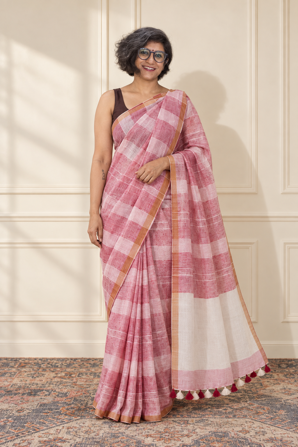 Pink and Pink Stripe with Golden border