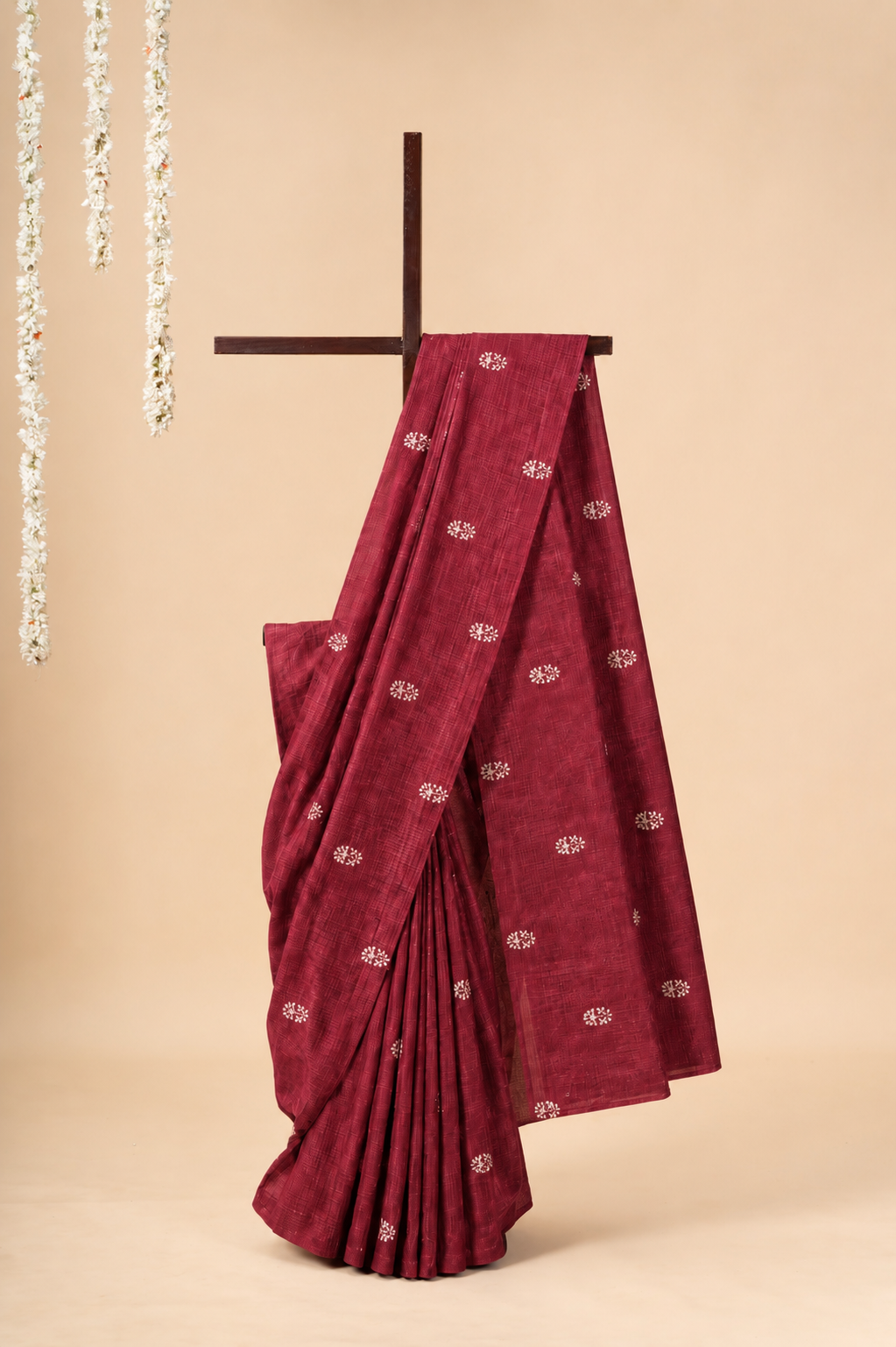 Crimson Gicha Tussar Silk Saree with Embriodery