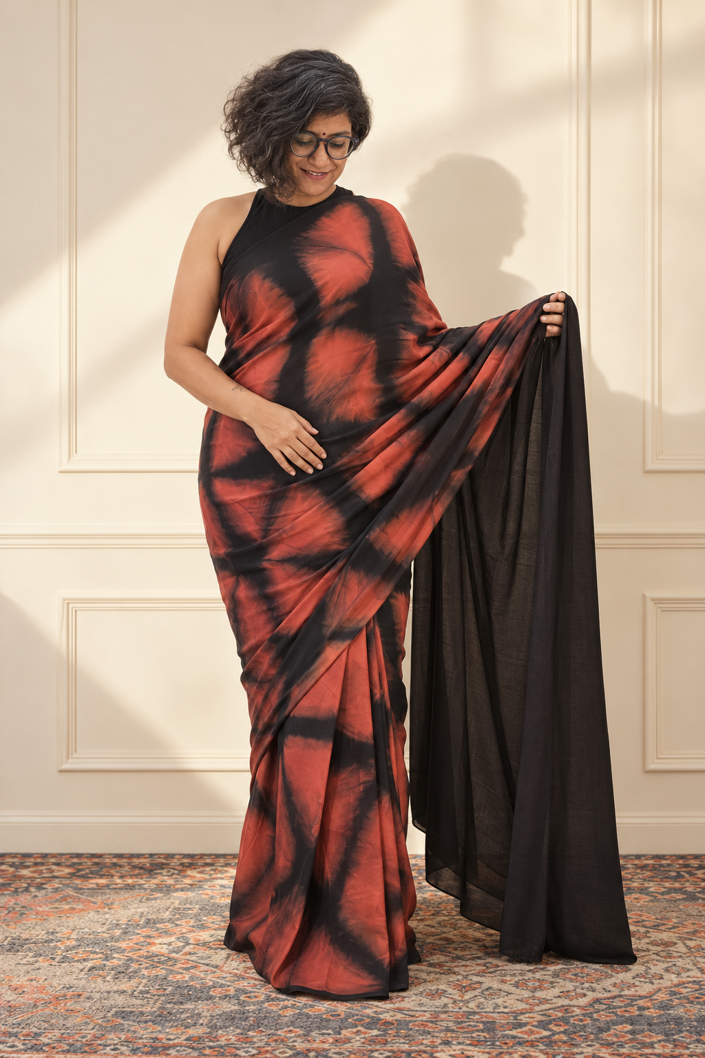 Rust and Black  modal Silk with Shibori