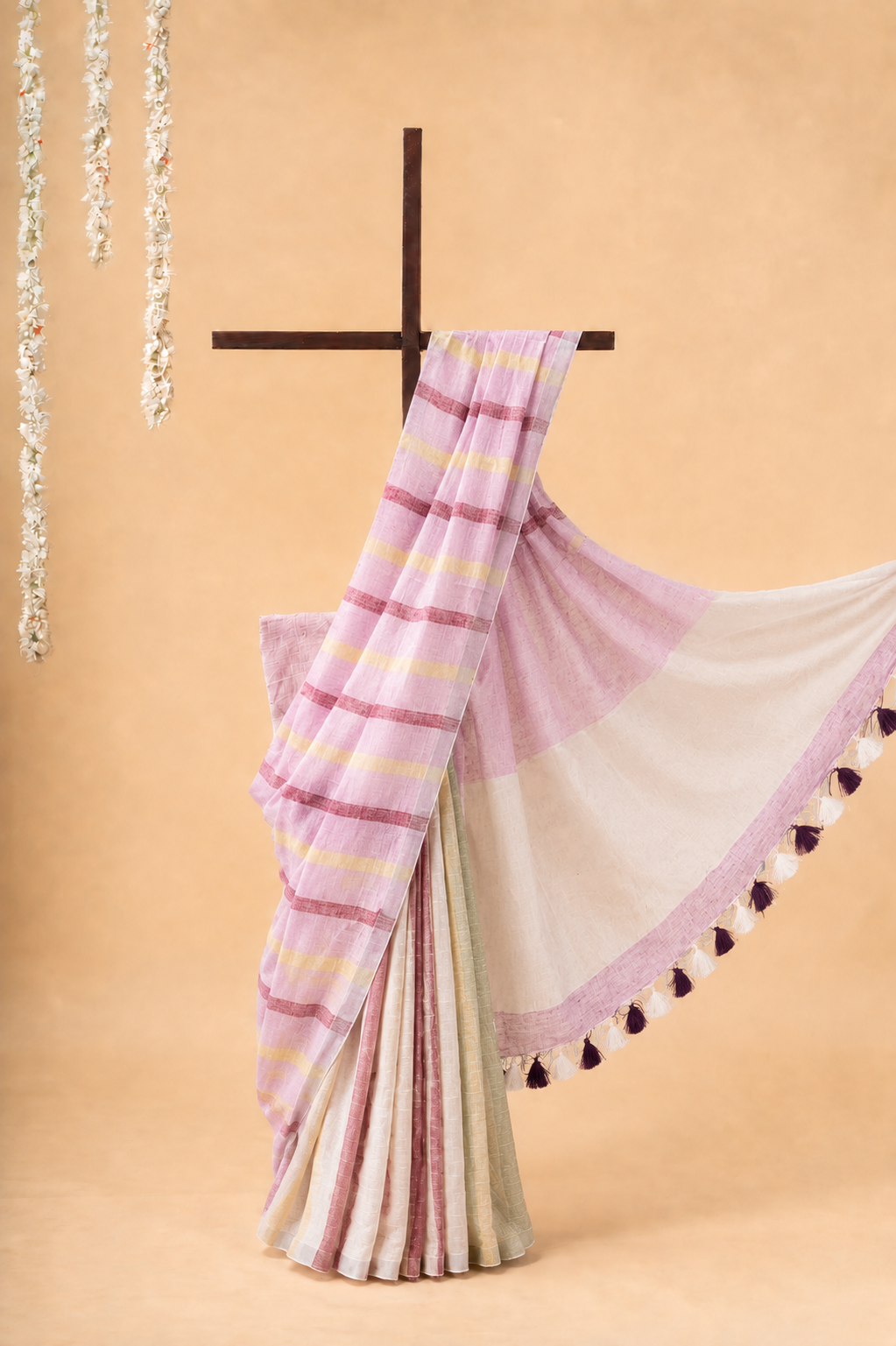 Pink yellow rust Stipe with silver border with hint of green