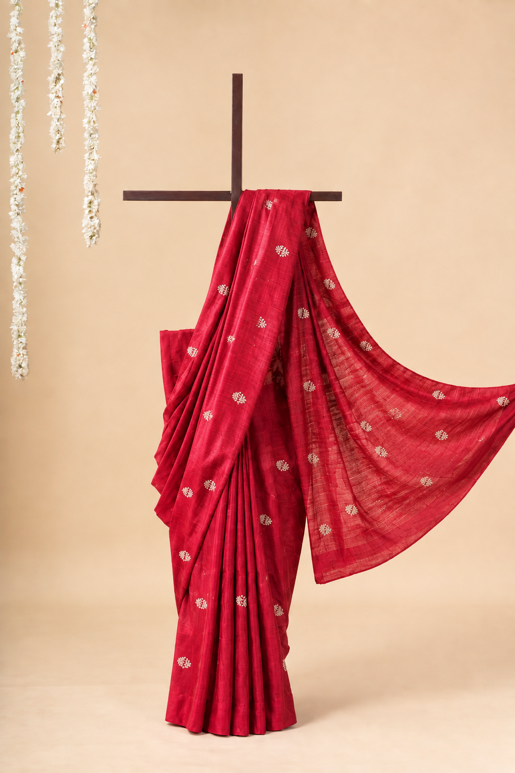Absolute Red Gicha Tussar Silk Saree with Embriodery