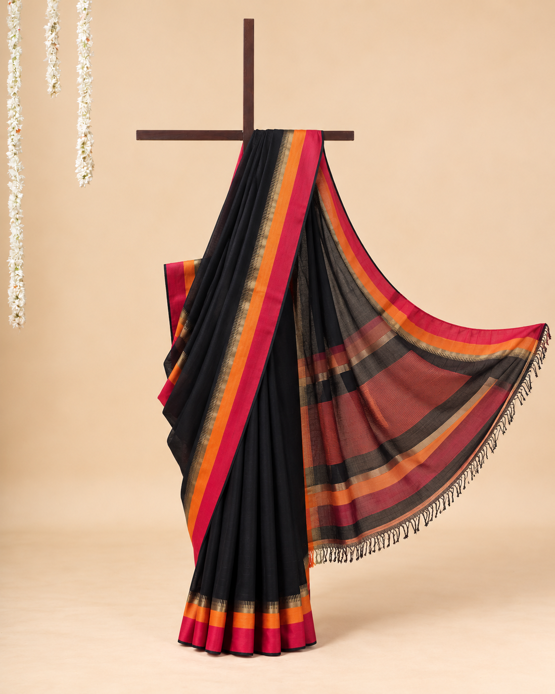Black Cotton Silk Saree Maheswari Saree