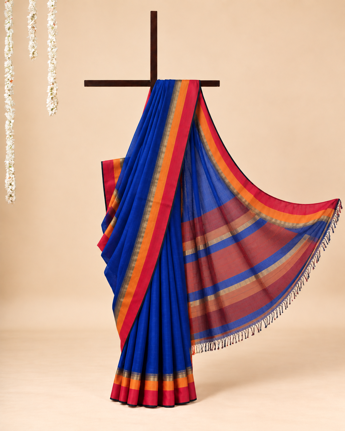 Dark Blue Cotton Silk Maheswari Saree