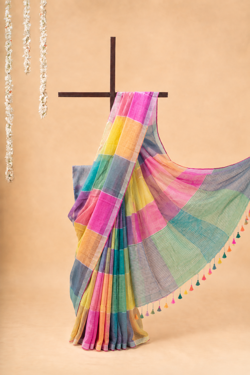 Bubblegum colour Linen by Line Saree
