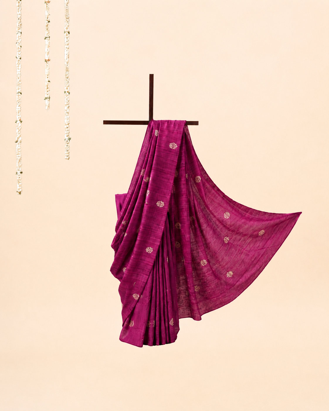 Rani Pink Gicha Tussar Silk Saree with Embriodery