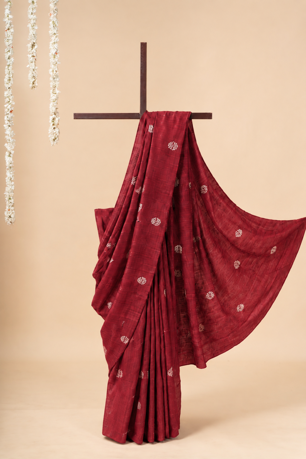 Crimson Gicha Tussar Silk Saree with Embriodery