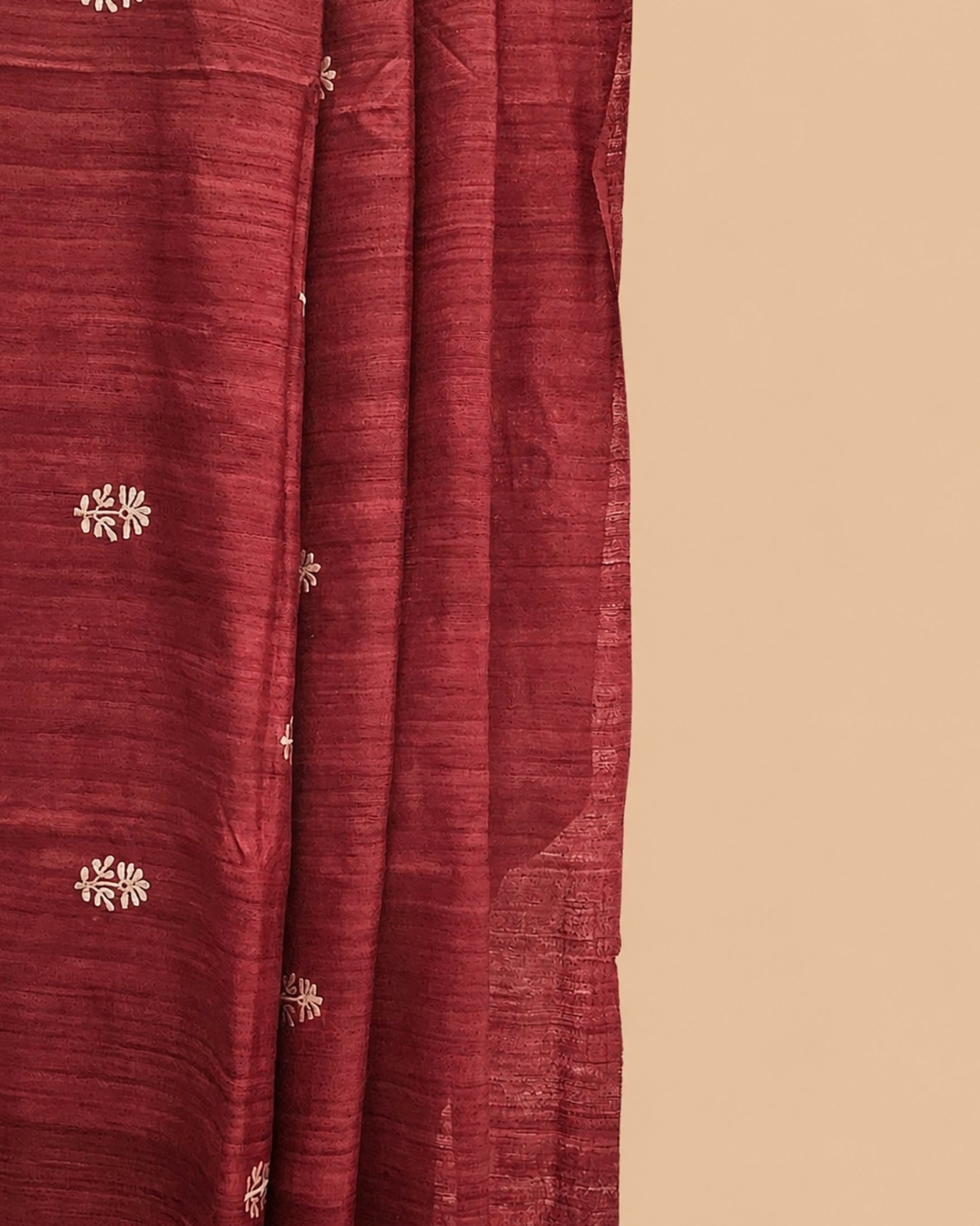 Crimson Gicha Tussar Silk Saree with Embriodery
