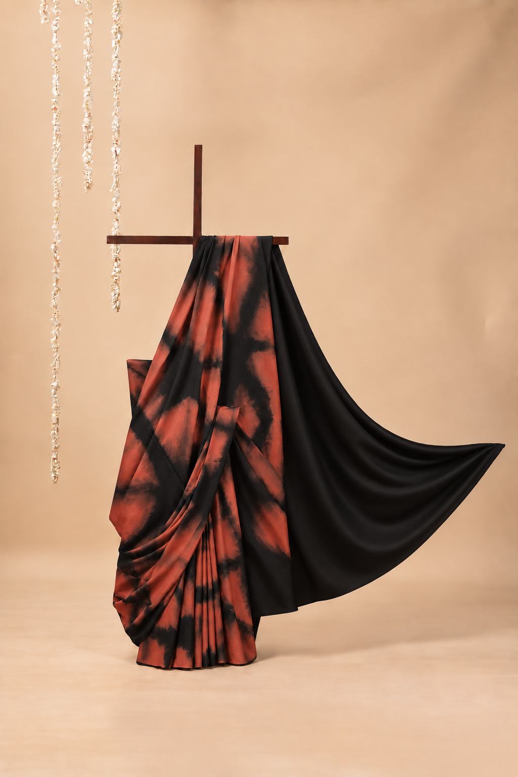 Rust and Black  modal Silk with Shibori