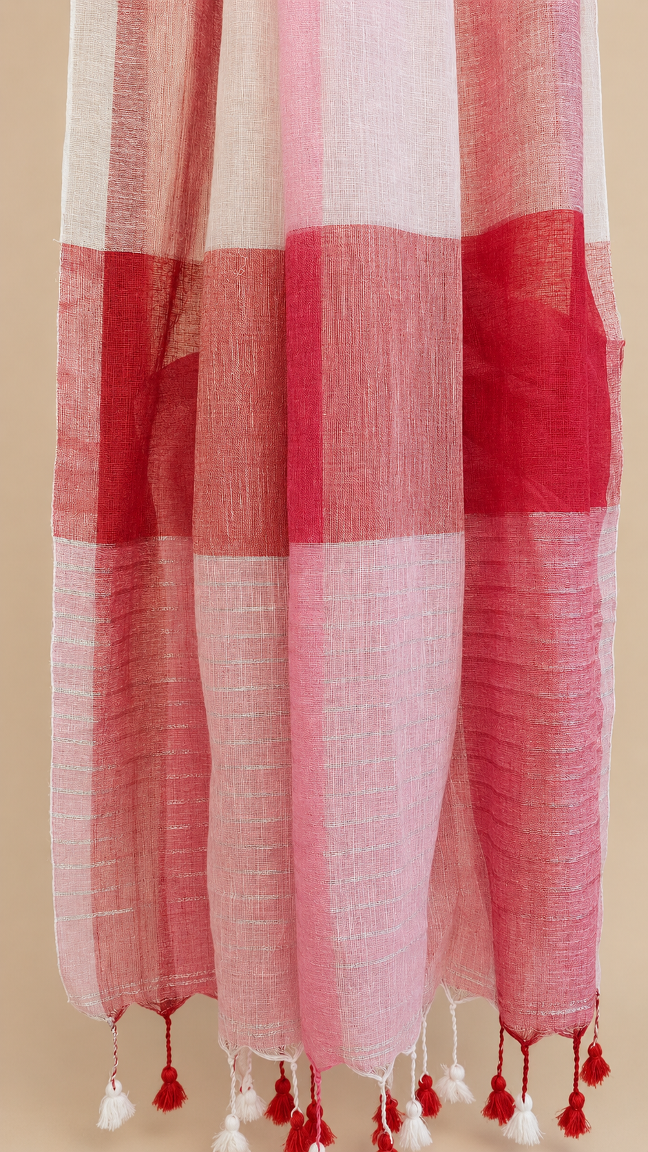Red Pik white Linen by Linen saree