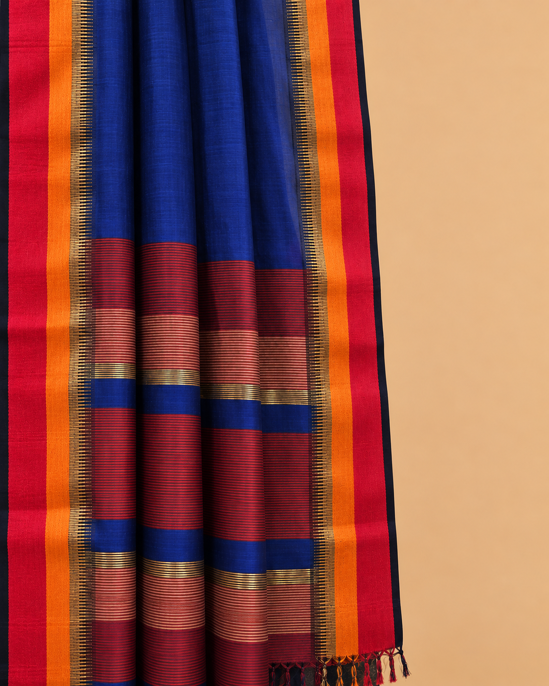 Dark Blue Cotton Silk Maheswari Saree