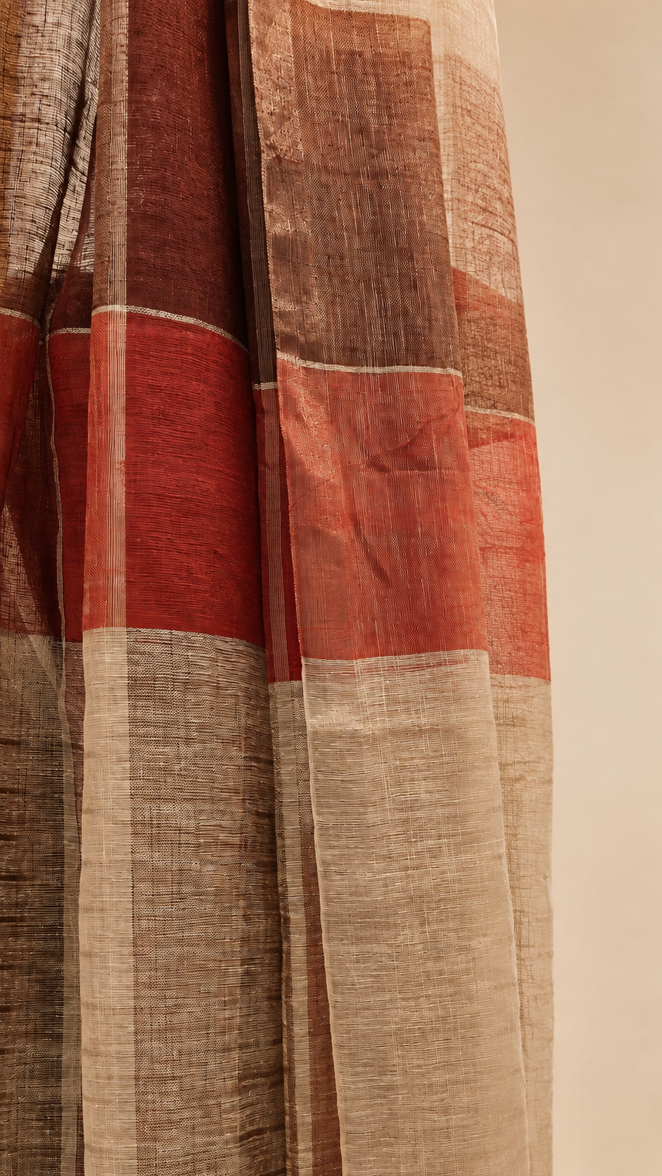 Red Wine ivory block linen by linen Saree