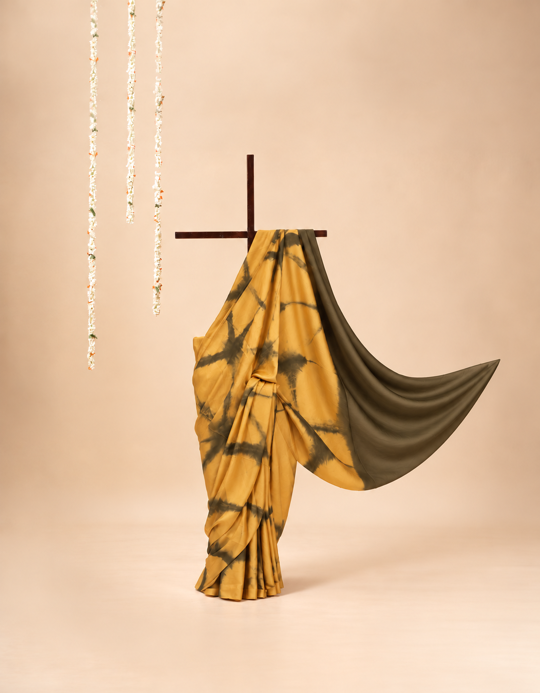 Mustard and olive green modal Silk with Shibori